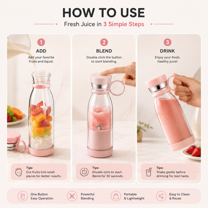 Zenvora Portable Blender 350ml – USB Rechargeable Mini Juicer Bottle