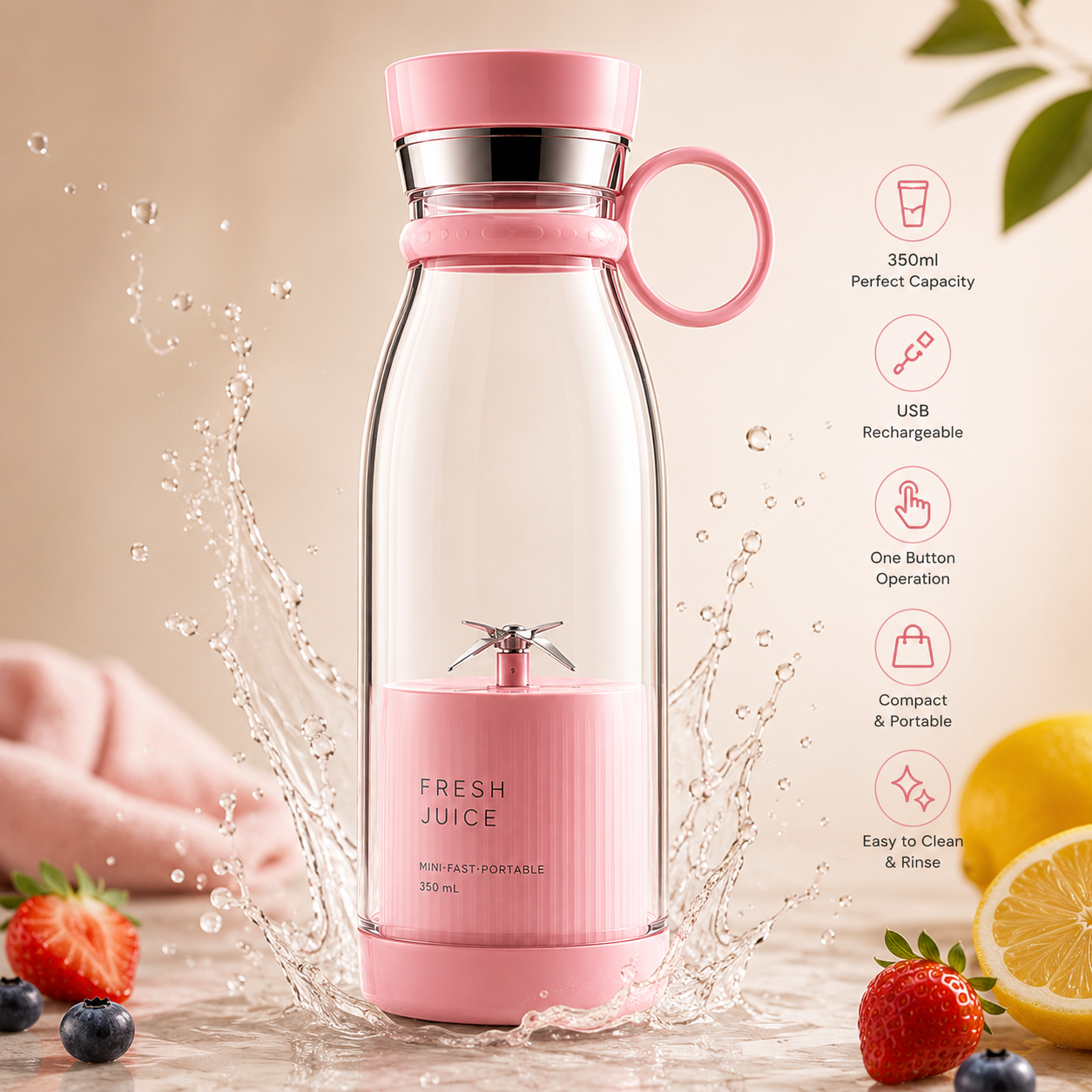 Zenvora Portable Blender 350ml – USB Rechargeable Mini Juicer Bottle